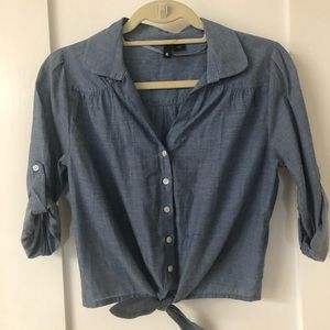 H&M women's chambray tie shirt